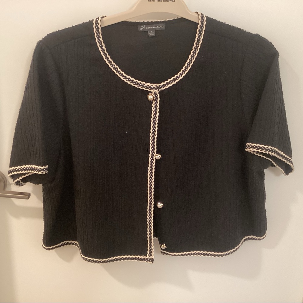 Adrianna Papell Black Cardigan with Cream Trim & pearl/gold buttons